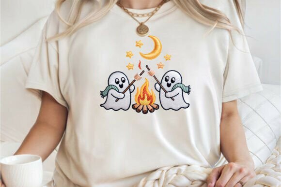 Cute Ghost Campfire Embroidery Tee PNG Review for Craft Fairs