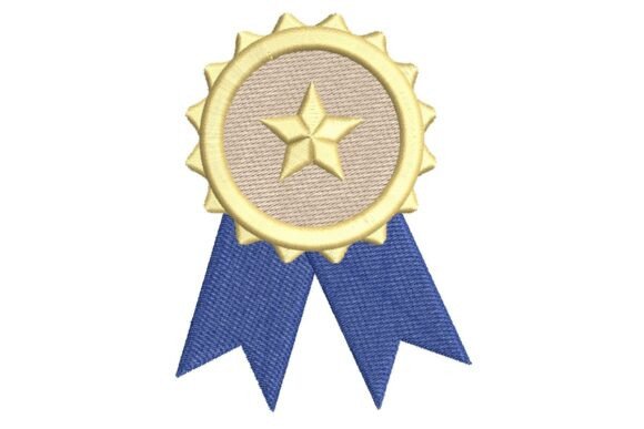 Gold Star Award Ribbon Embroidery Design