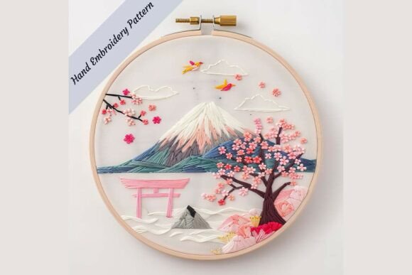 Japanese Landscape Hand Embroidery Pattern for Serene Projects